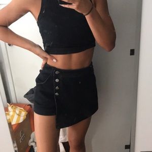 Black jean wrap skort